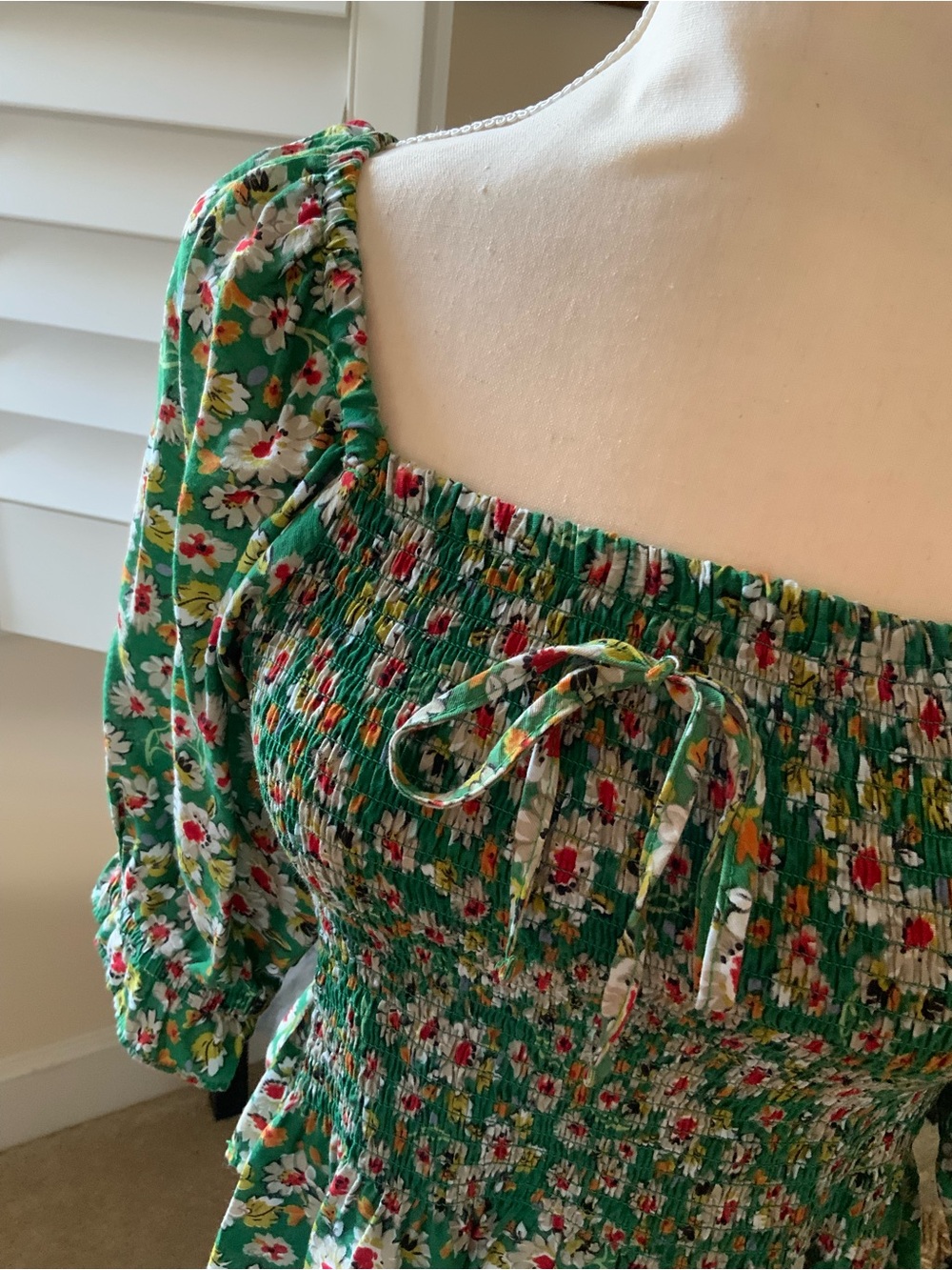 Indigo Rising Green Floral Smocked Peplum Top - Picture 2 of 5